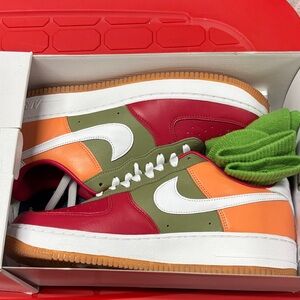 Nike Air Force 1 Red Orange Green Sneakers with Socks